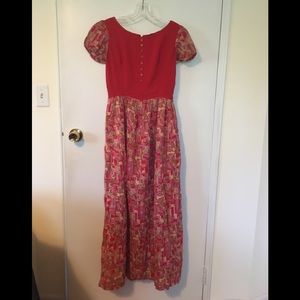 Vintage 60’s Maxi Dress Gathered Waist Abstract